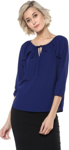 Harpa Casual 3/4th Sleeve Solid Women's Dark Blue Top