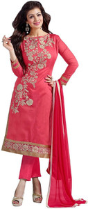 Jay Varudi Creation Chanderi Embroidered Semi-stitched Salwar Suit Dupatta Material