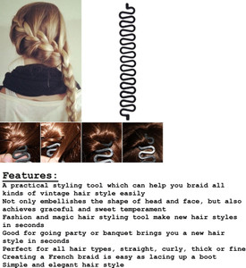 Kelley French Hair Braid Tool Magic Twist Styling Bun Maker Holder Clip Roller Hook Bunblack