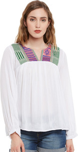 I Know Casual Full Sleeve Jacquard Women's White Top