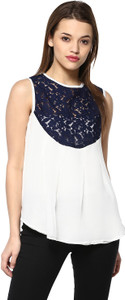 Mayra Casual Sleeveless Lace, Solid Women's White Top