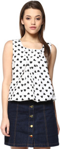 Mayra Casual Sleeveless Printed Women's White Top