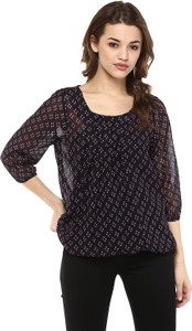 Mayra Casual 3/4th Sleeve Printed Women's Black Top