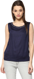 Mayra Casual Sleeveless Solid Women's Dark Blue Top