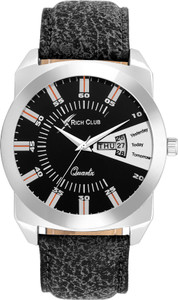 Rich Club RC-2001BL Day AND Date Display+ Leather Strap Analog Watch - For Men