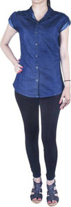 YASMIN CREATIONS Girls Solid Casual Denim Dark Blue Shirt
