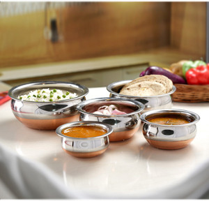 Manya COPPER BOTTOM PURPU CHETTY SET OF 5 Handi 350 ml, 500 ml, 750 ml, 1100 ml, 1500 ml