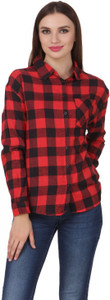 One Femme Women Checkered Formal Red Shirt