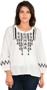 Goodwill Impex Casual 3/4th Sleeve Embroidered Women's White Top