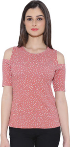Chimpaaanzee Casual Short Sleeve Polka Print Women's Pink Top