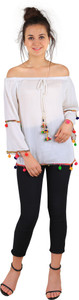 Anzlik Casual Full Sleeve Embellished Women's White Top