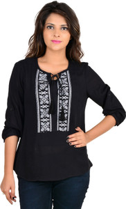 Goodwill Impex Casual 3/4th Sleeve Solid Women's Black Top