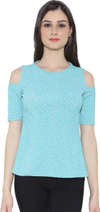 Chimpaaanzee Casual Short Sleeve Polka Print Women's Green Top