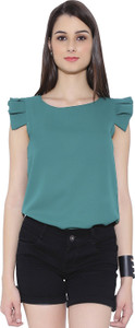 Chimpaaanzee Party Butterfly Sleeve Solid Women's Dark Green Top
