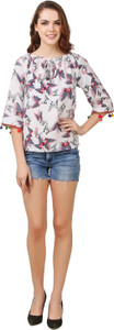 Delux Look Casual 3/4th Sleeve Printed Women's White Top