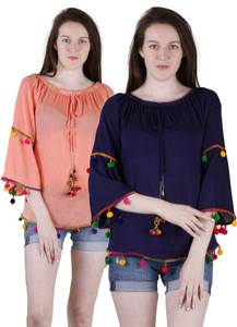 Jollify Casual 3/4th Sleeve Embroidered Women's Multicolor Top