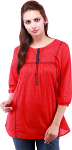 Goodwill Impex Casual 3/4th Sleeve Solid Women's Red Top