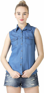 Trendyfrog Girls Solid Casual Denim Blue Shirt