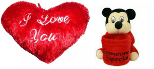 PIST Fashionble Gift Combo Mickey Penstand and Love Heart 35 Cm Red Color - 35 cm