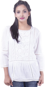 Goodwill Impex Casual 3/4th Sleeve Solid Women's White Top