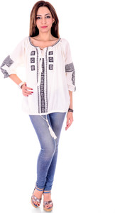 Goodwill Impex Casual 3/4th Sleeve Embroidered Women's White Top