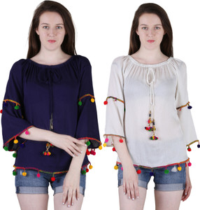 Jollify Casual 3/4th Sleeve Embroidered Women's Multicolor Top