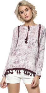 Moda Elementi Casual Full Sleeve Printed Women's Red Top