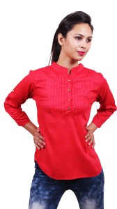 LOMATO Casual 3/4th Sleeve Stylised Women's Red Top