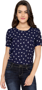 Chimpaaanzee Casual Short Sleeve Printed Women's Blue Top