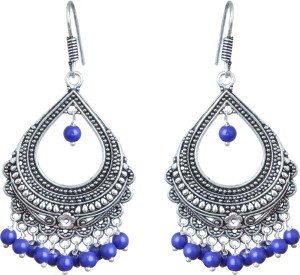 Waama Jewels Blue Silver Plated Bali For Women and Girls Perfect for All Occasions Pearl Brass Drop Earring