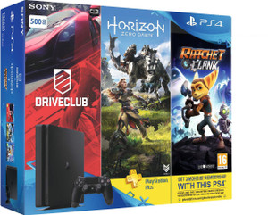 Sony PlayStation 4 (PS4) Slim 500 GB with Horizon Zero Dawn, Drive Club and Ratchet & Clank