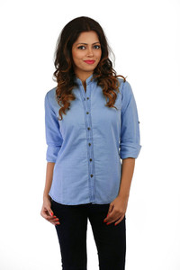 YASMIN CREATIONS Girls Solid Casual Denim Light Blue Shirt