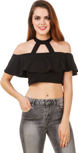 Brandmeup Party Cap Sleeve Solid Women's Black Top