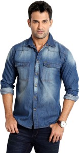 Rodid Men's Solid Casual Denim Dark Blue Shirt