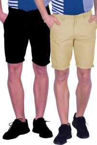 Burbn Solid Men's Black, Beige Chino Shorts