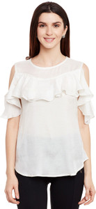 FORELEVY Casual Half Sleeve Solid Women's White Top