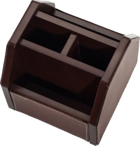 Kebica 4 Compartments Wood And Faux Leather Revolving Desk