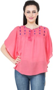 BuyNewTrend Casual Short Sleeve Embroidered Women's Pink Top