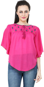 BuyNewTrend Casual Short Sleeve Embroidered Women's Pink Top