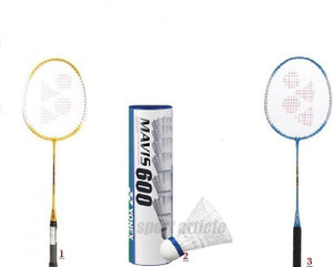 YONEX Combo of 2 Yonex GR 303 Badminton Racquets + Mavis 600 Shuttle cock (pack of 6) G3 Strung