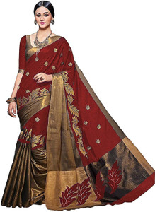 3Buddy Fashion Embroidered, Embellished, Self Design Kanjivaram Cotton Saree