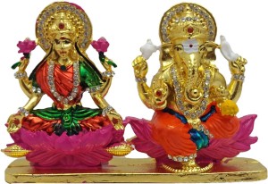 art n hub goddess lakshmi / laxmi & lord ganesha idol god statue gift item decorative showpiece  -  7.5 cm(brass, multicolor)