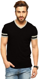 Tripr Solid Men's V-neck Black T-Shirt