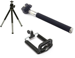Techvik Adjustable Mini Camera And Mobile Phone Holder Clip Stand Monopod Stick And Metal Tripod Kit