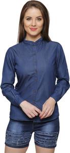 FRANCLO Women's Solid Casual Denim Dark Blue Shirt