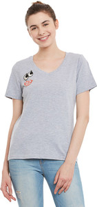 Miss Chase Casual Half Sleeve Solid Women's Grey Top