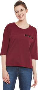 Miss Chase Casual 3/4th Sleeve Solid Women's Maroon Top