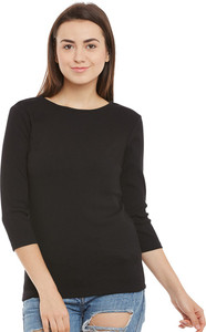 Miss Chase Casual 3/4th Sleeve Solid Women's Black Top