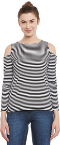 Miss Chase Casual Full Sleeve Striped Women's Black, White Top