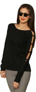Miss Chase Casual Full Sleeve Solid Women's Black Top